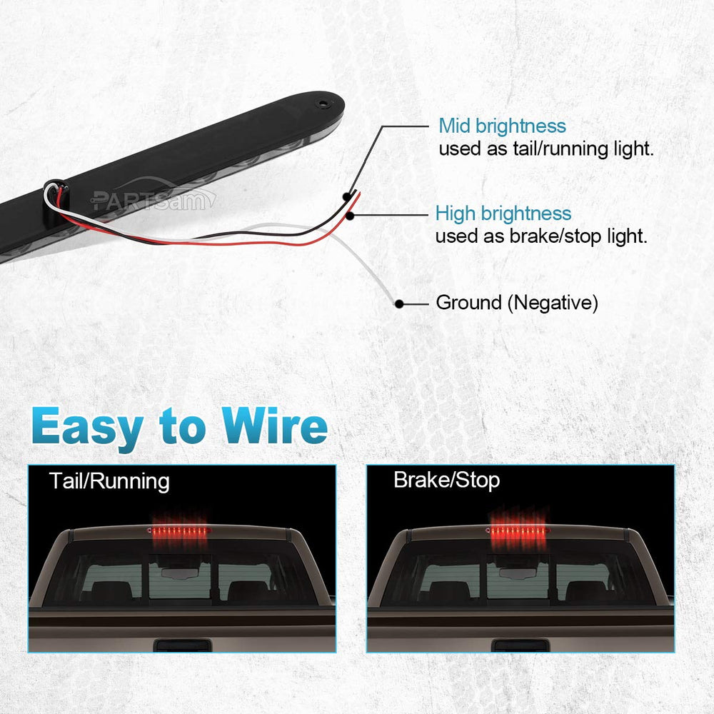 Partsam heavy-duty light bar for trucks and SUVs enhances brake and tail visibility.