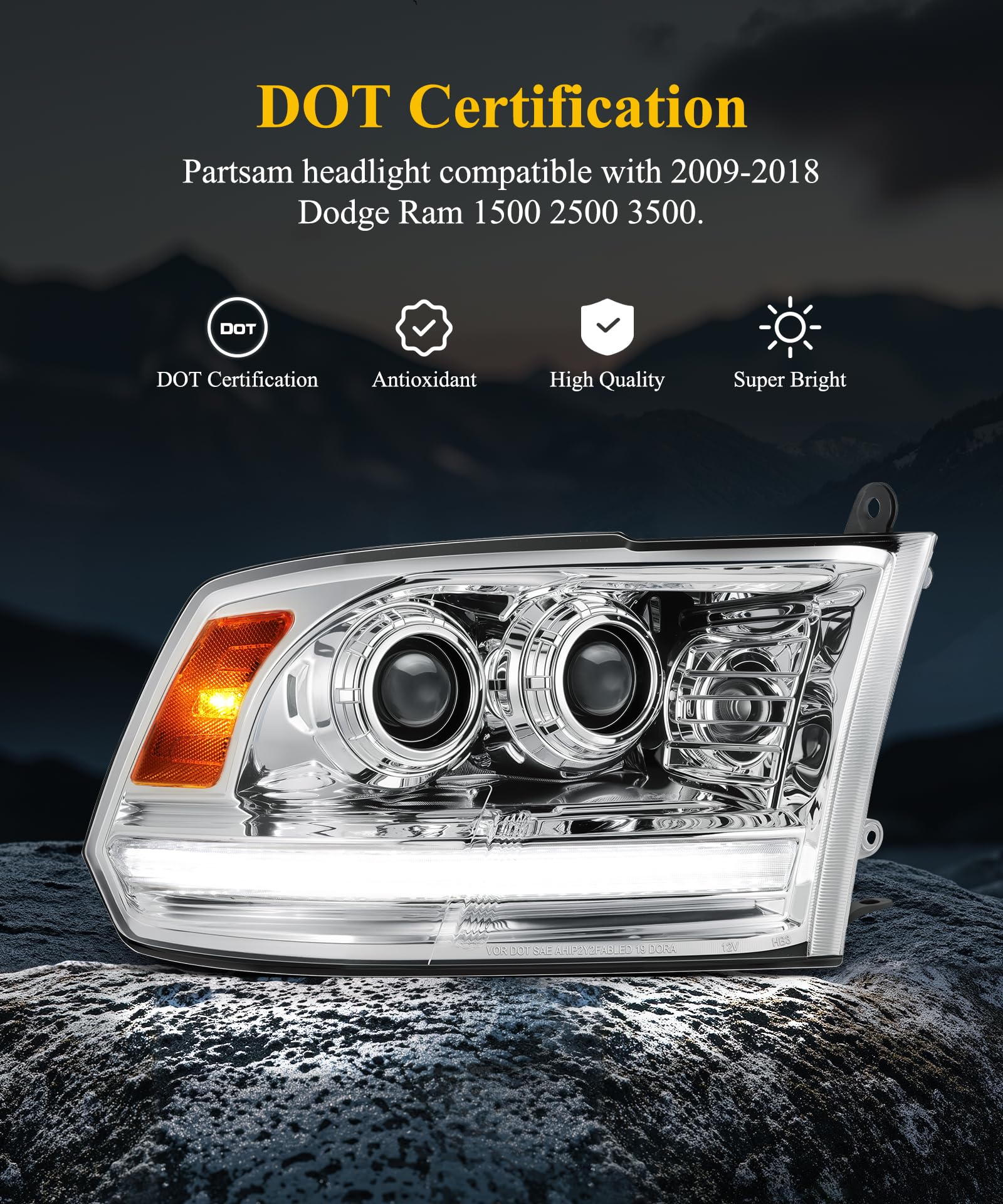 Partsam IP67 waterproof seal keeps headlights protected in rain and puddles.