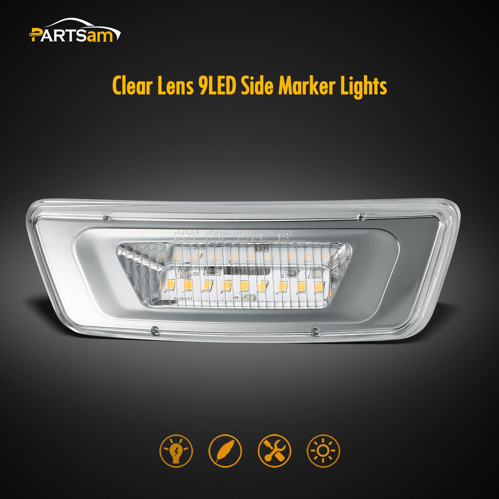 Partsam Kenworth T880 LH side marker light amber-clear lens for visibility