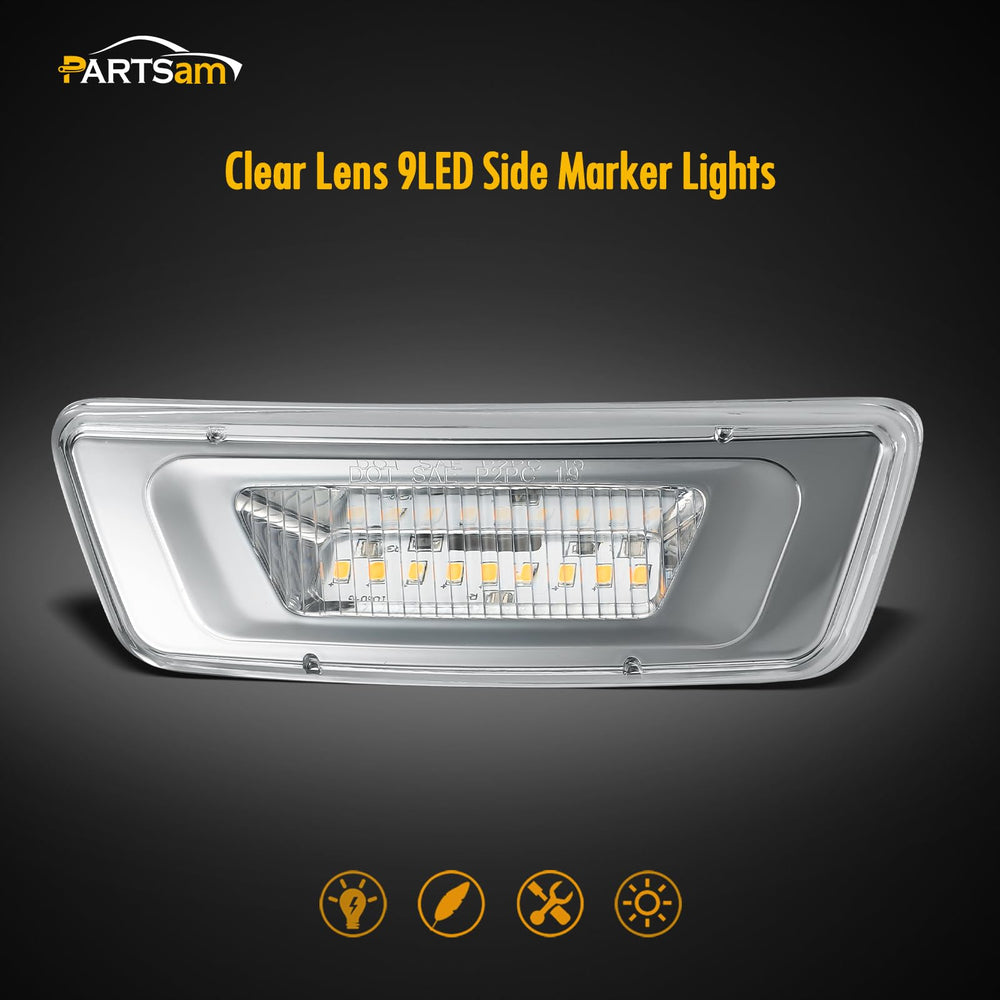 Partsam Kenworth T880 LH side marker light amber-clear lens for visibility