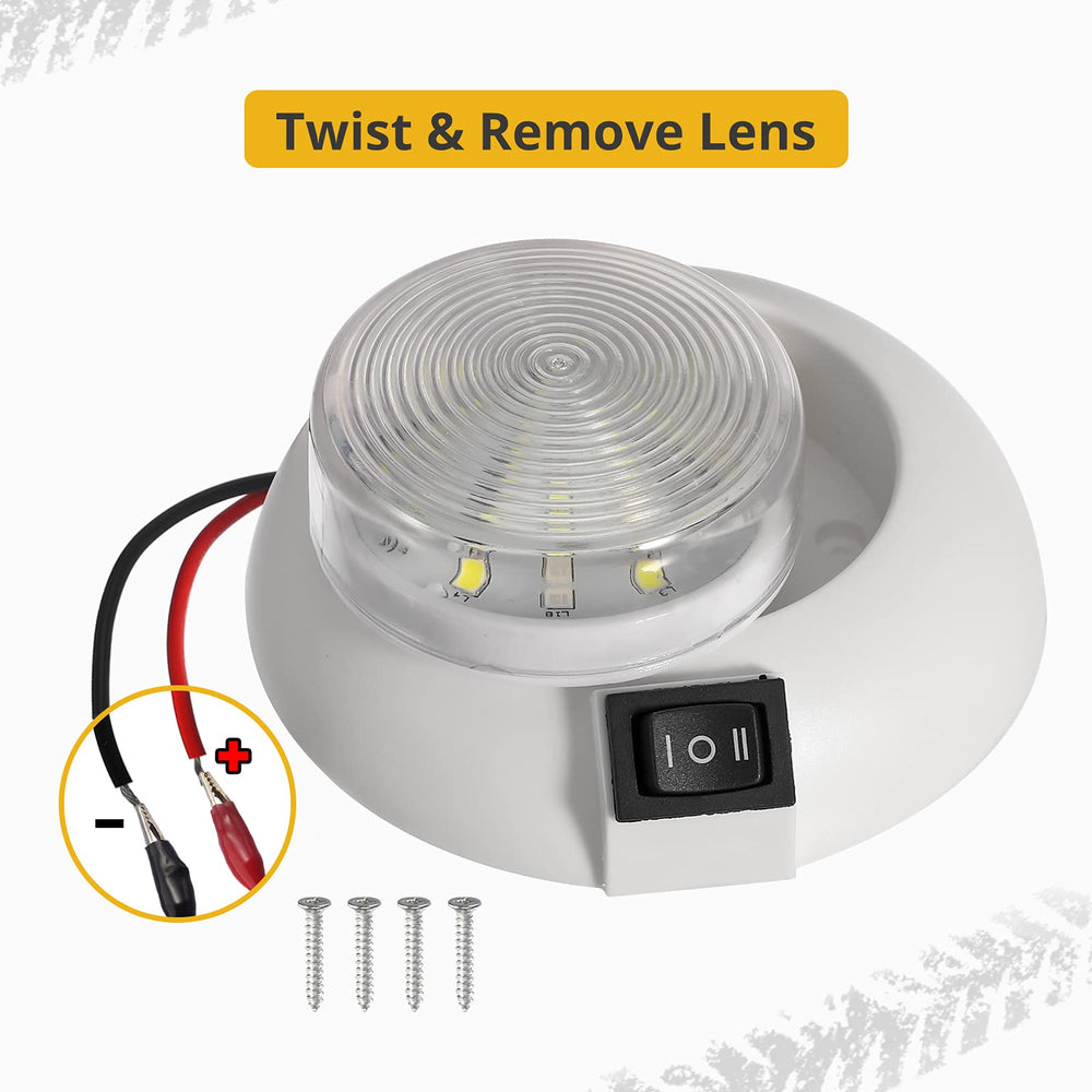 Partsam 4-inch dome light with 3-way switch for RV interior ambiance.