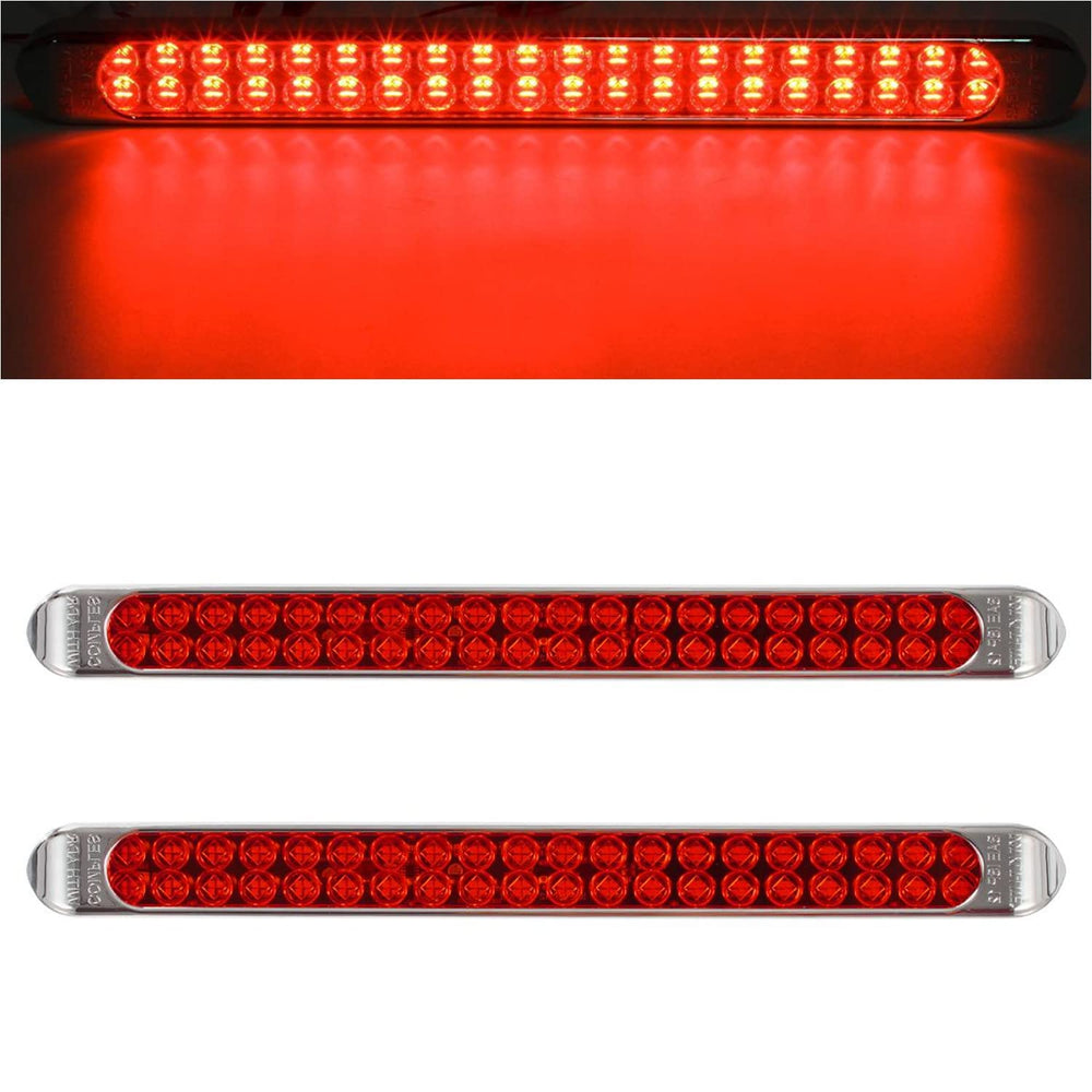 Partsam LED light bar with chrome bezel and red lens for 17-inch trailer signaling.