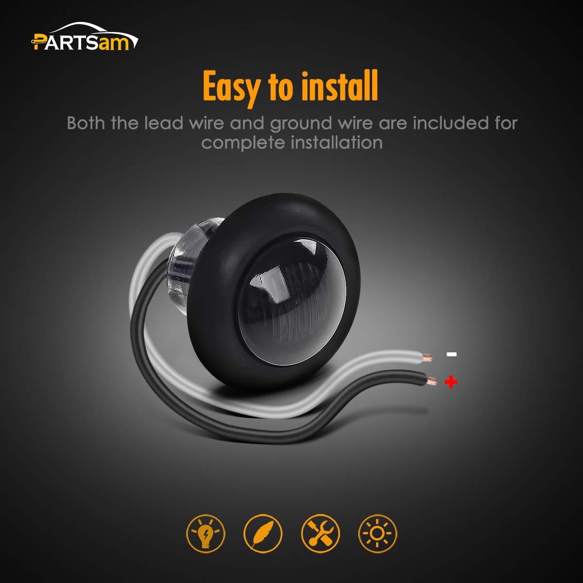 Partsam smoked-lens marker light side wiring view showing two-wire design