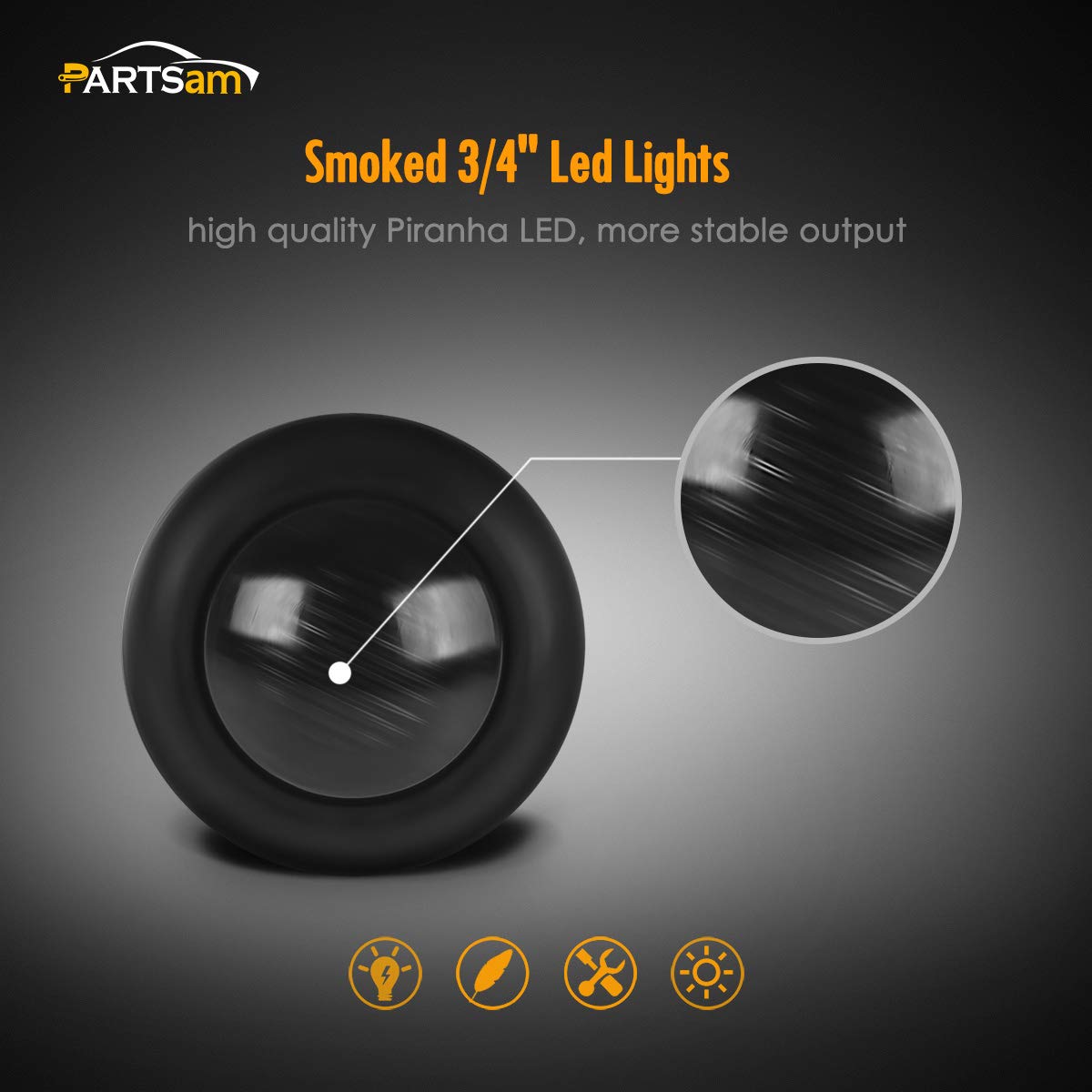 Partsam LED marker light red round smoked lens rear view for signaling