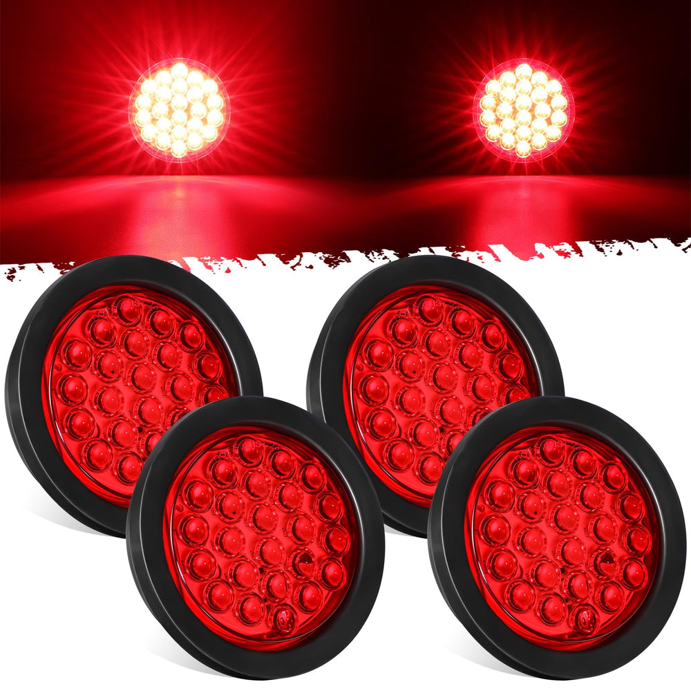 Partsam 4-inch LED trailer light front view with bright red signals.