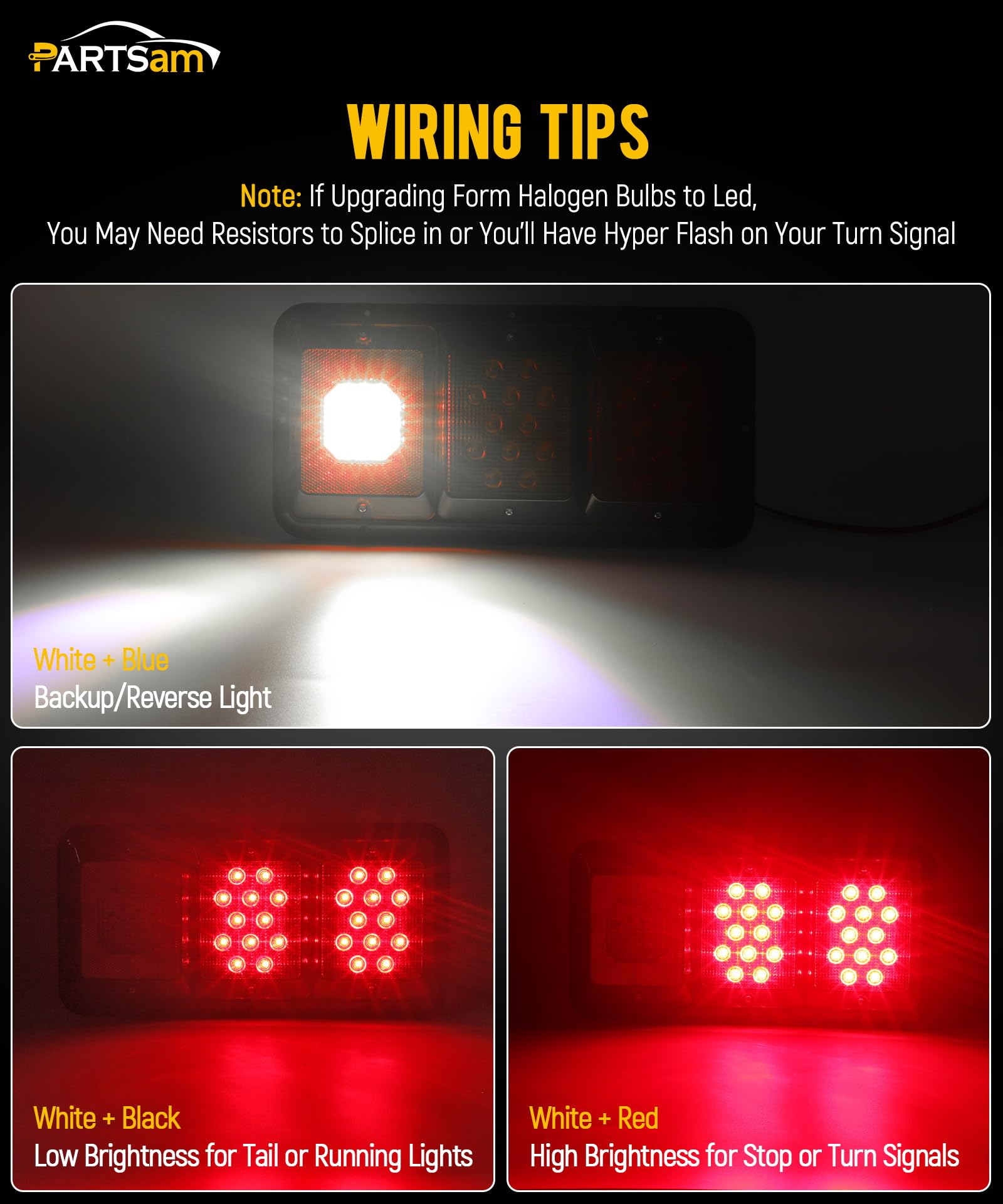 Partsam clear backup light with built-in white LEDs for backing up