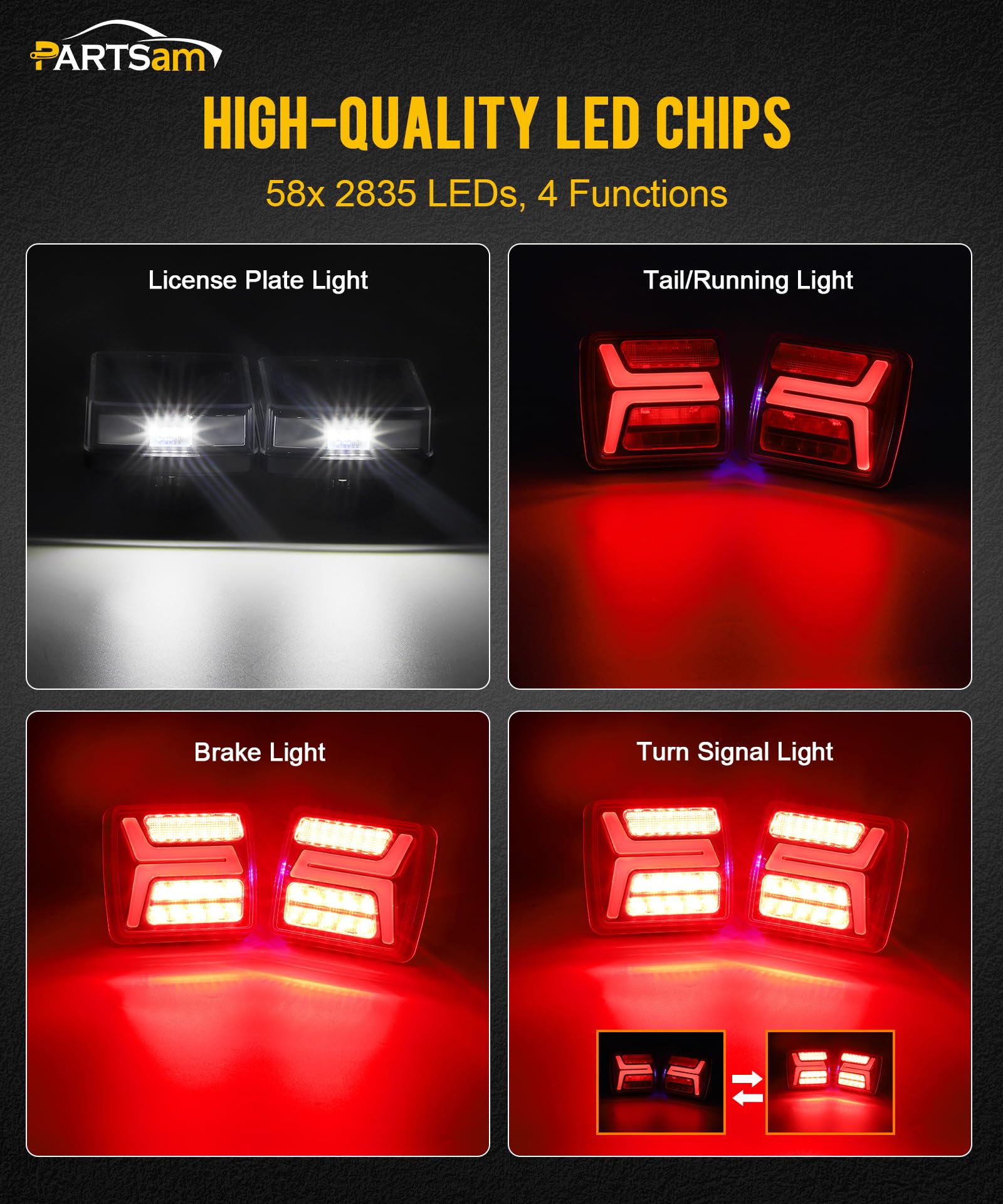 Partsam IP67 waterproof LED trailer lights designed for rain and dust resistance