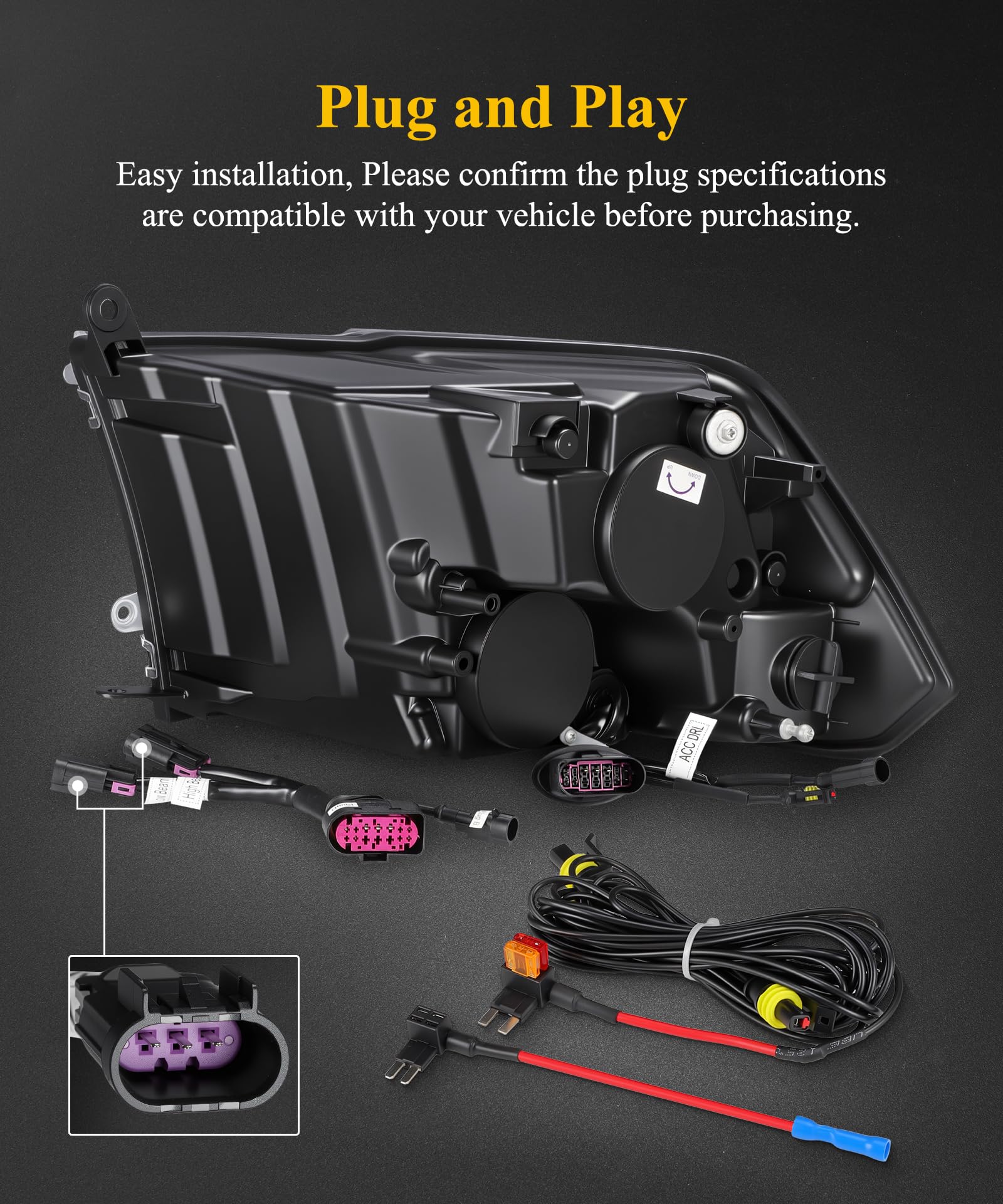 Partsam left and right headlight units with straightforward wiring for Ram 1500.