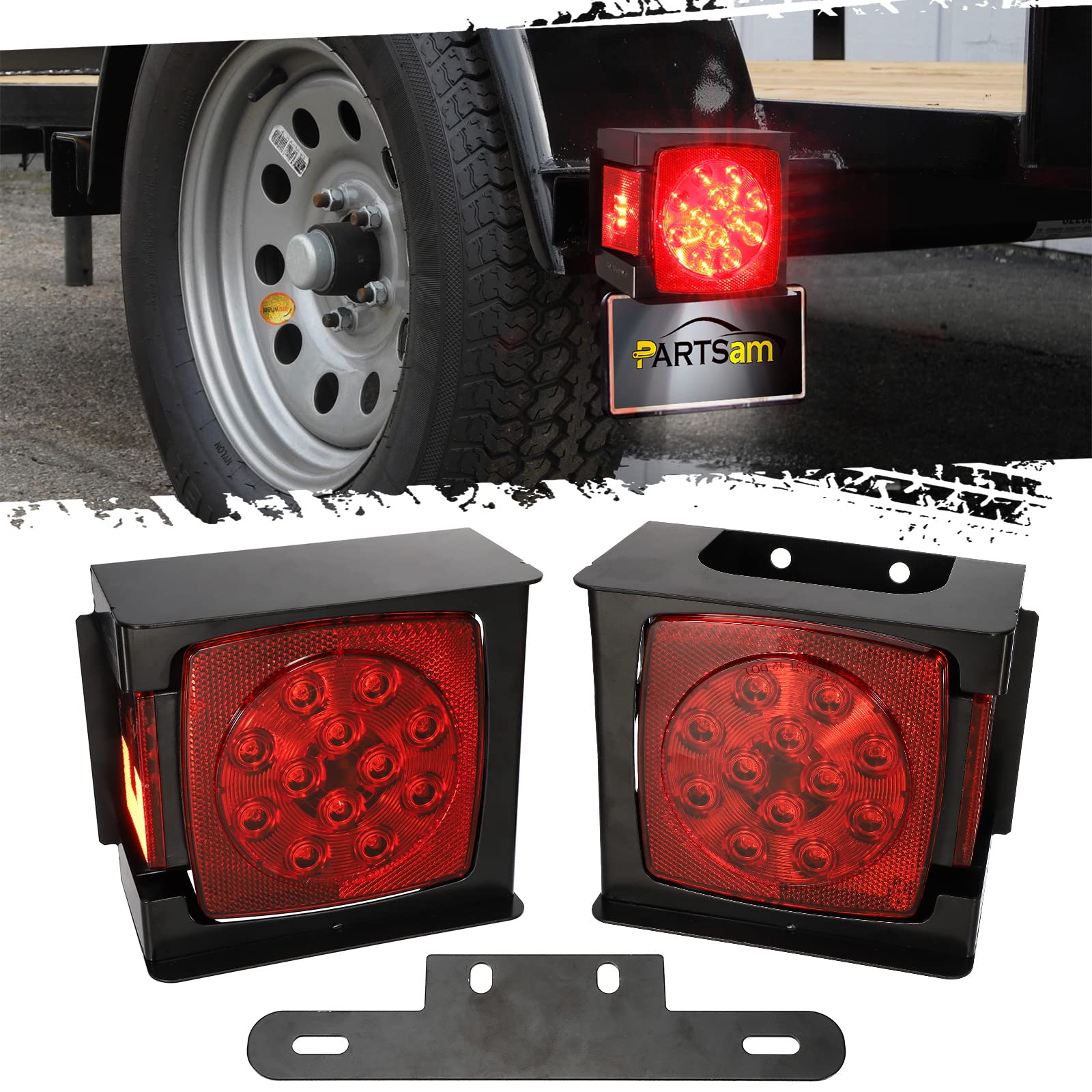 Partsam left square LED trailer light for enhanced visibility on trucks.