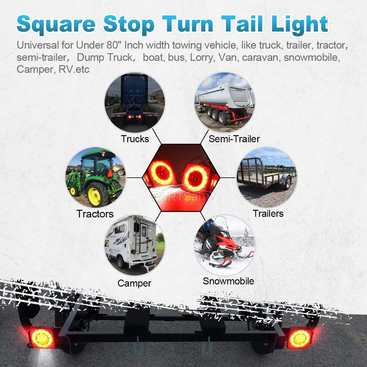 Partsam halo glow tail lights at night boost trailer visibility and safety.
