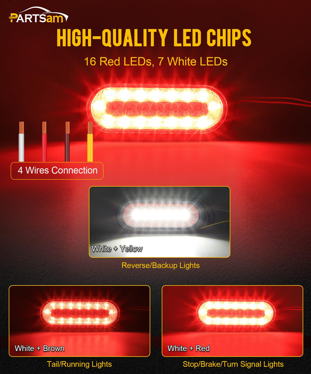 Partsam oval taillight inner-white center aids backup and reverse indication.