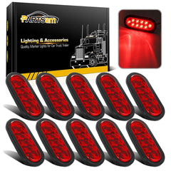 Partsam oval 6-inch red LED trailer light with 10 diodes for bright visibility.