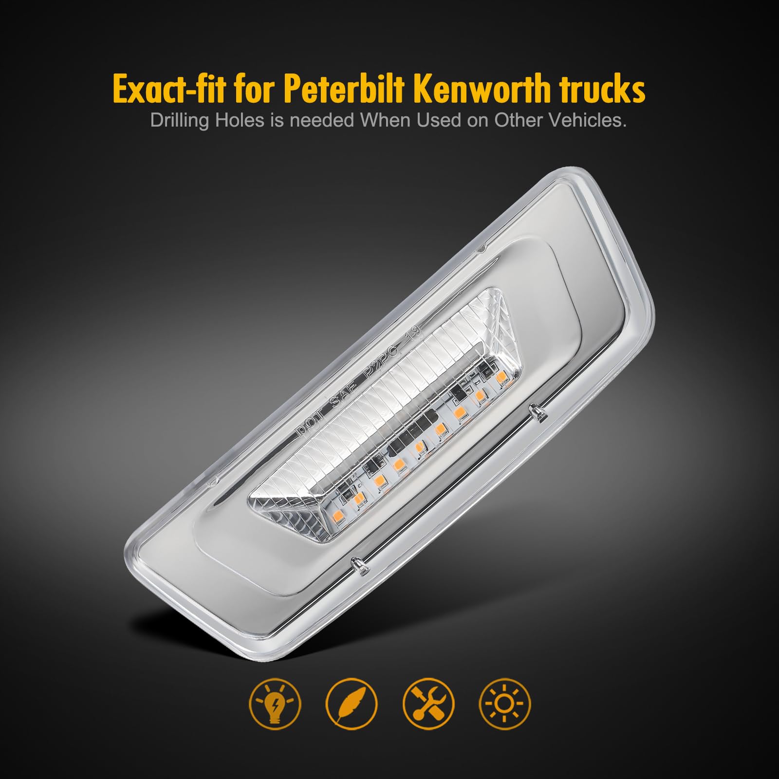Partsam Peterbilt 576 LH side marker light for clear amber signaling