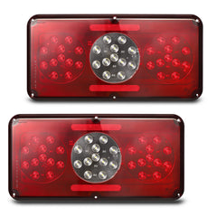 Partsam rectangle LED trailer light front view with bright red signal and white center LEDs.