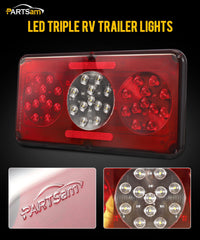 Partsam rectangle LED trailer light rear view highlighting red brake and tail illumination.