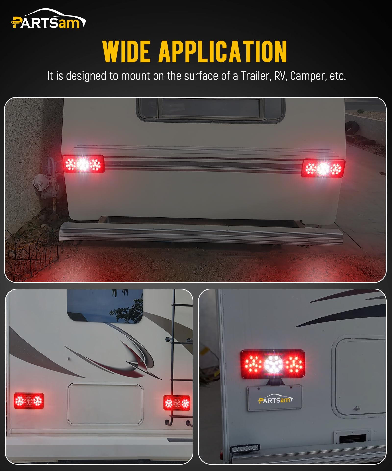 Partsam slim profile taillight sealing with gasket for weather resistance.