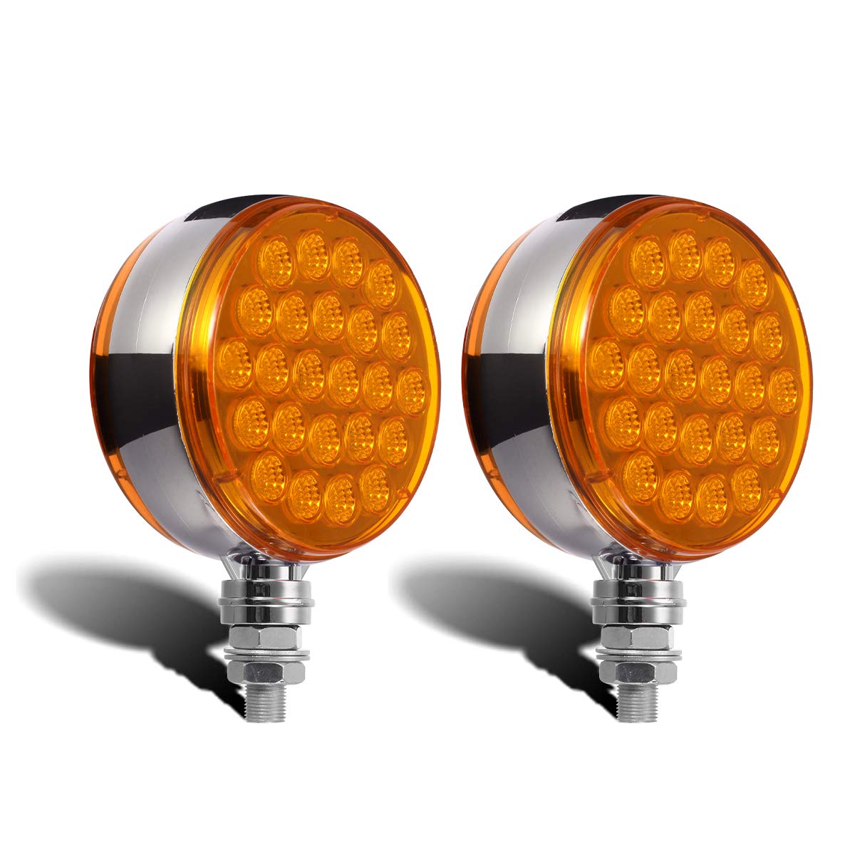 Partsam round amber dual-face LED light mounted on a truck fender for enhanced signaling.