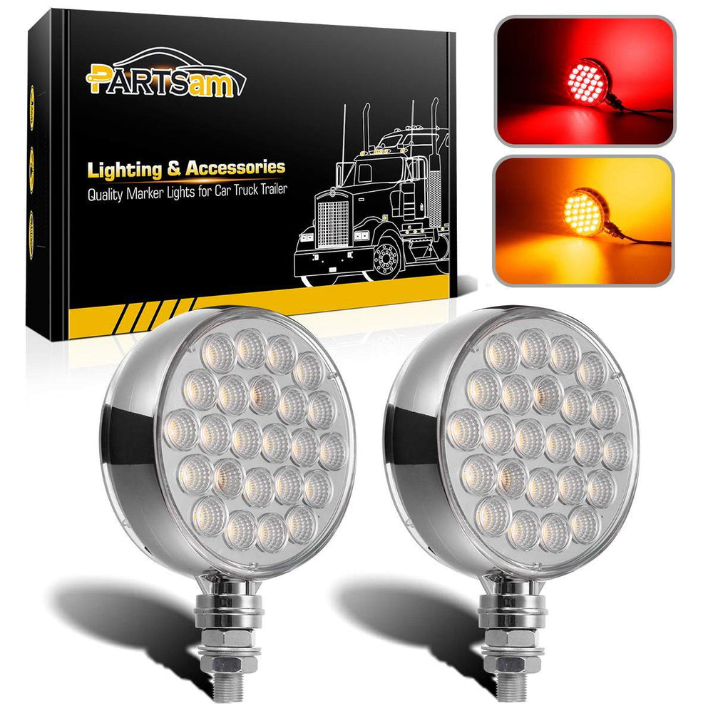 Partsam round LED pedestal light with clear lens, front view, ideal for trailer side indicators.