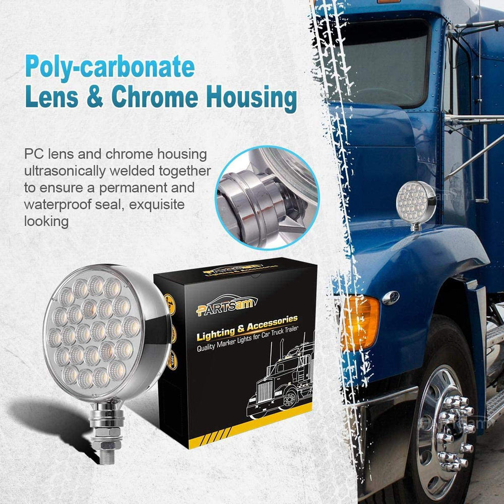 Partsam round LED pedestal light, dual-face, rear red signal, improves trailer visibility.