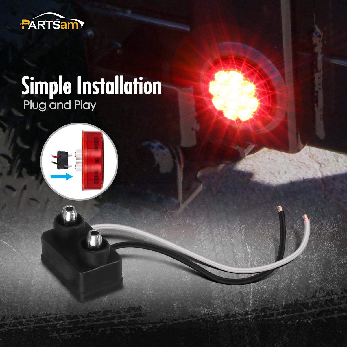 Partsam round red waterproof LED trailer light for all-weather use.