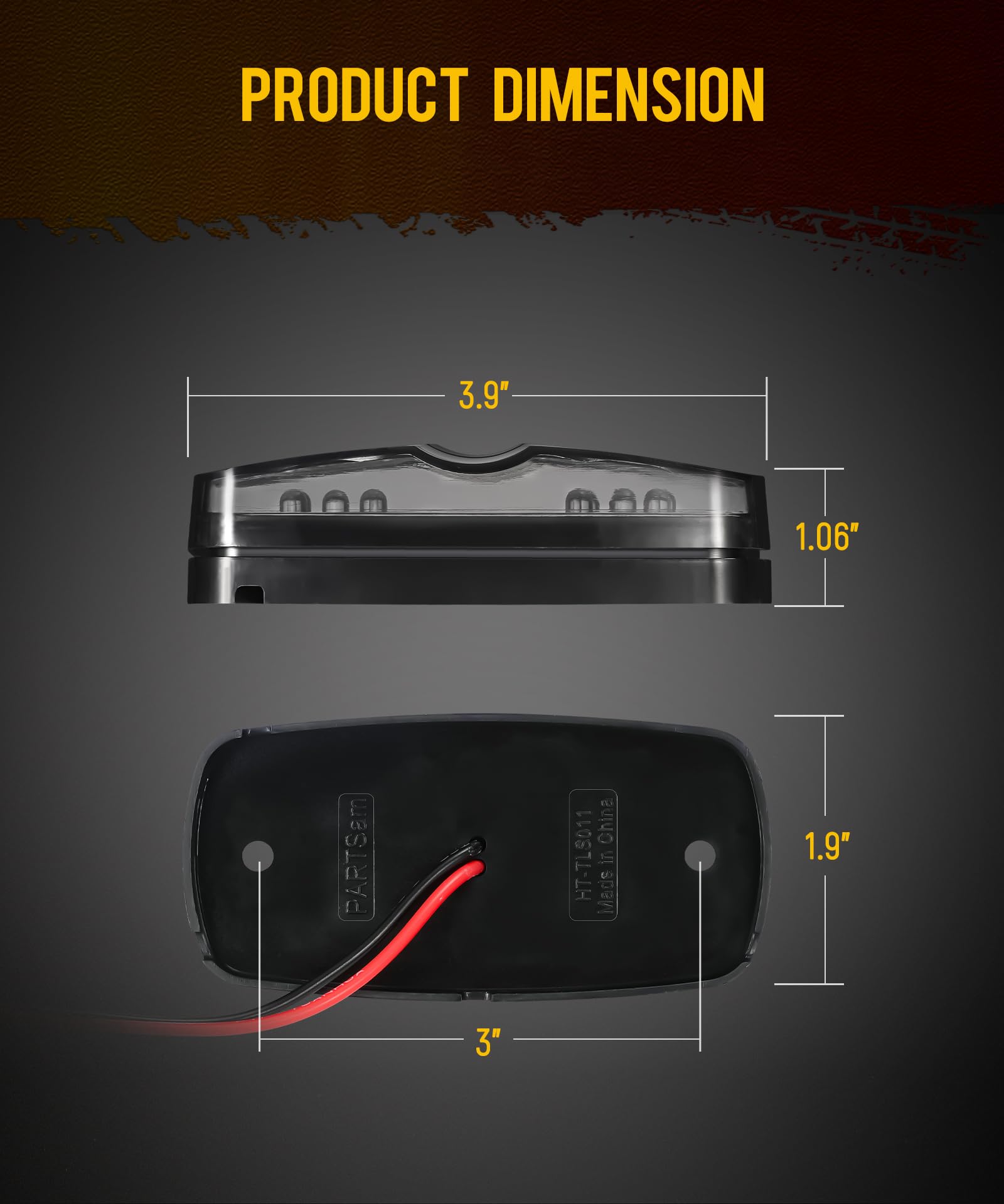 Partsam RV marker light with smoked lens and rugged black base.