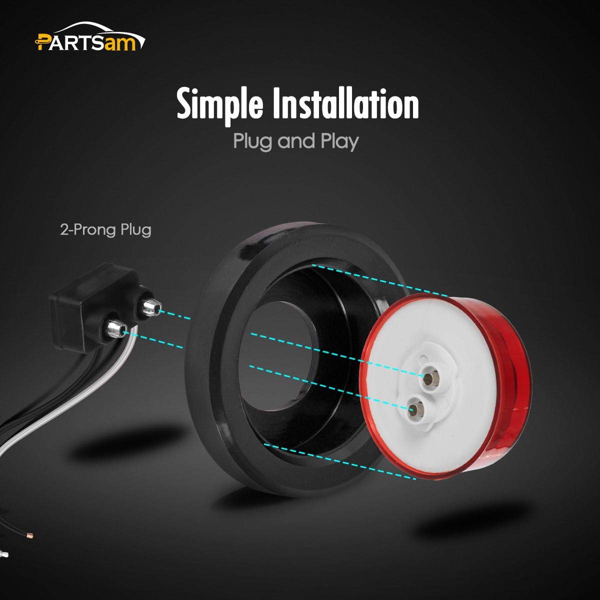 Partsam sealed round red LED trailer light resists water and dust.