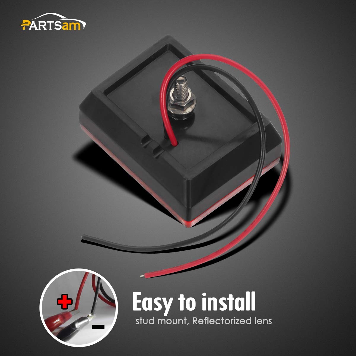 Partsam rectangular side-marker light for safe lane changes.