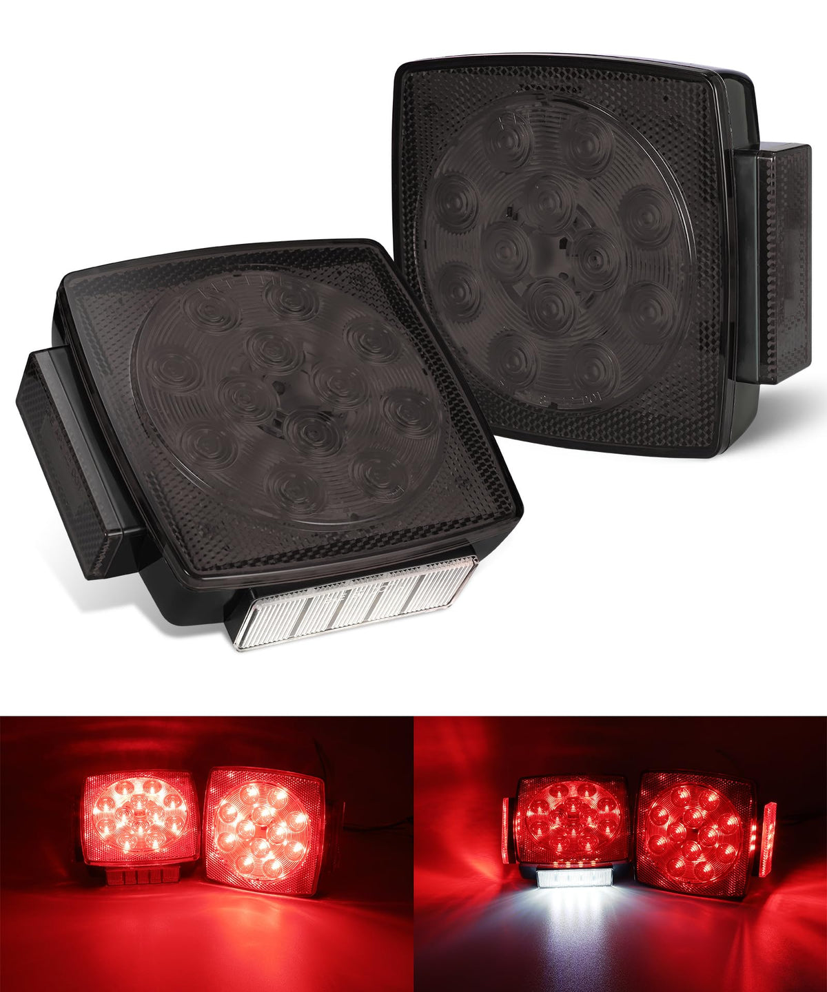 Partsam slim square LED trailer light with smoke lens for durable marine use