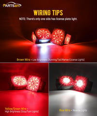 Partsam square LED trailer light back view highlighting tail and reverse lighting.