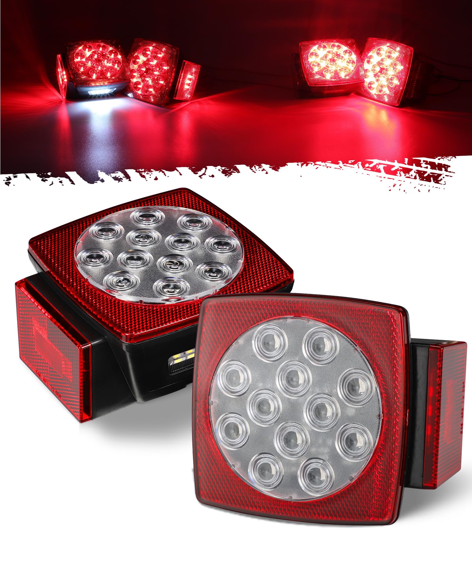 Partsam square LED trailer light left side with multi-function stop and license illumination.