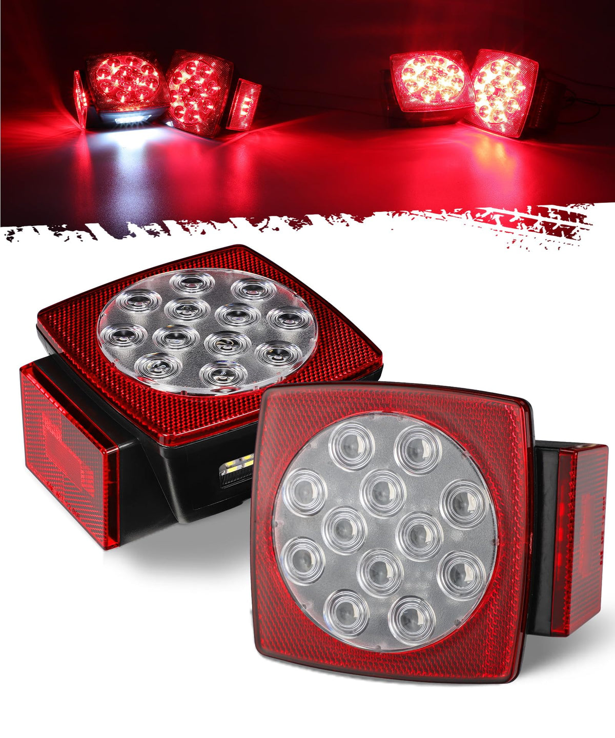 Partsam square LED trailer light left side with multi-function stop and license illumination.