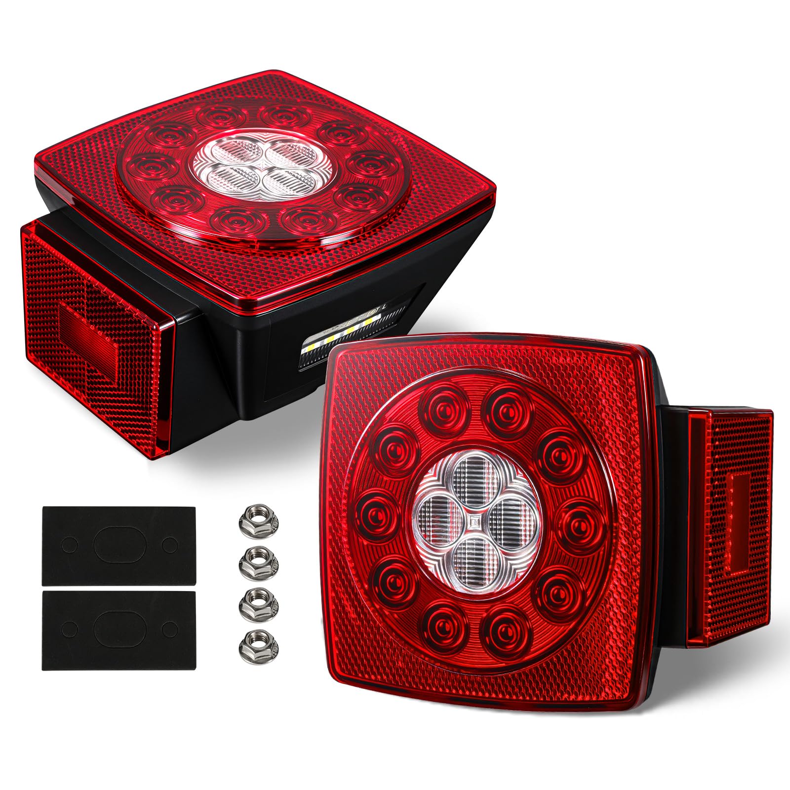 Partsam square LED trailer light left side with multi-function signals for trailers under 80 inches.