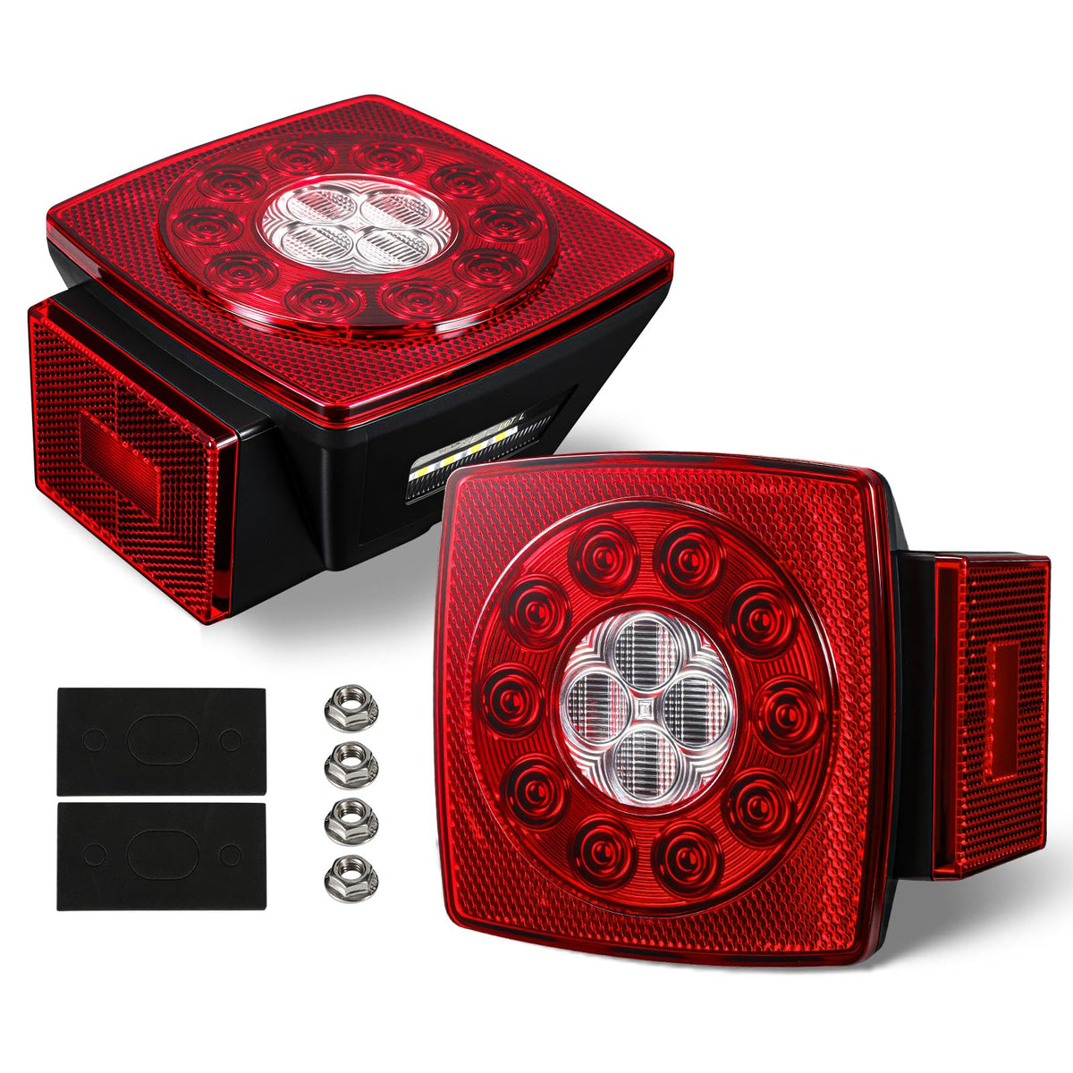 Partsam square LED trailer light left side with multi-function signals for trailers under 80 inches.