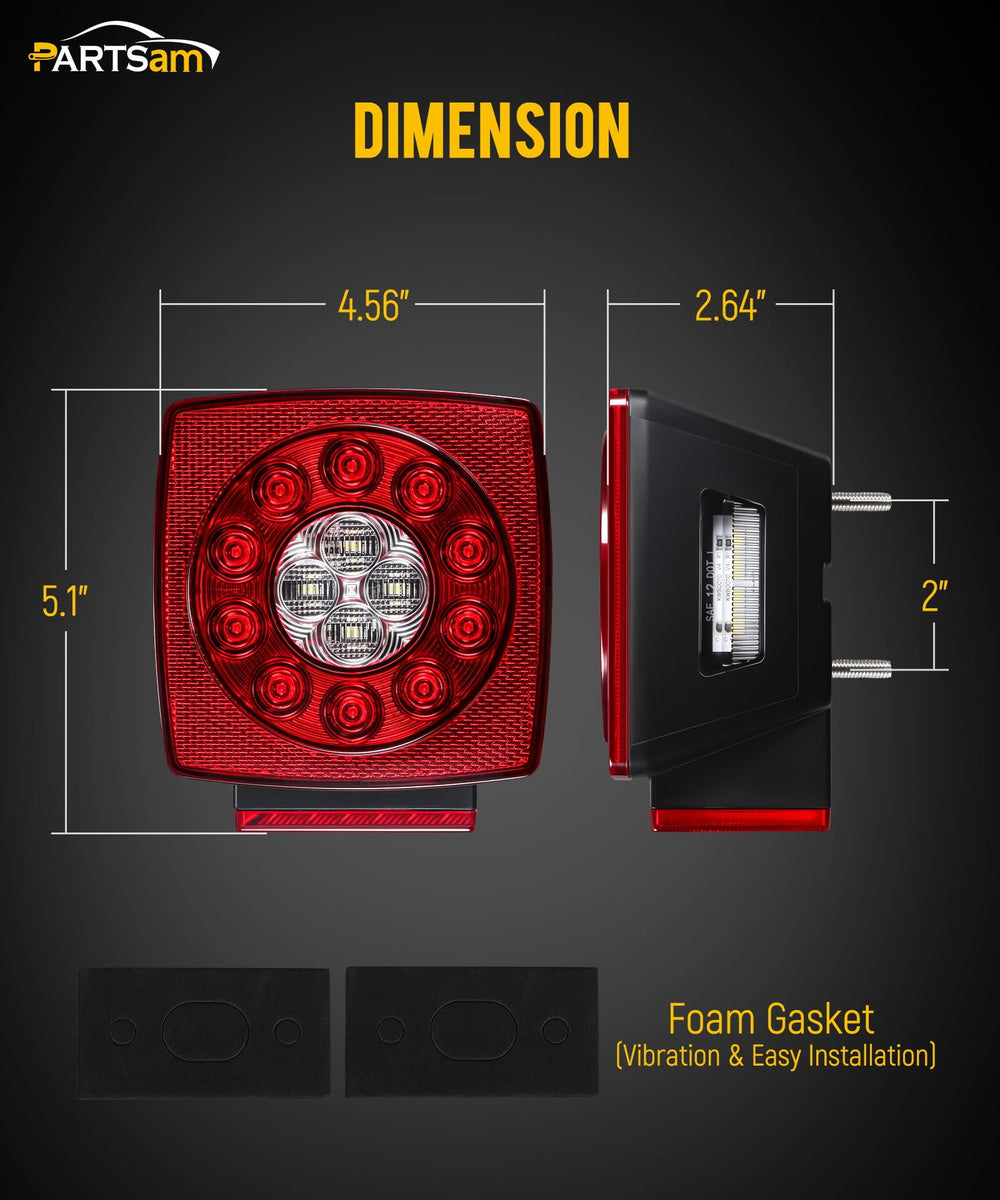 Partsam trailer light package content shows two lights with gaskets and screws.