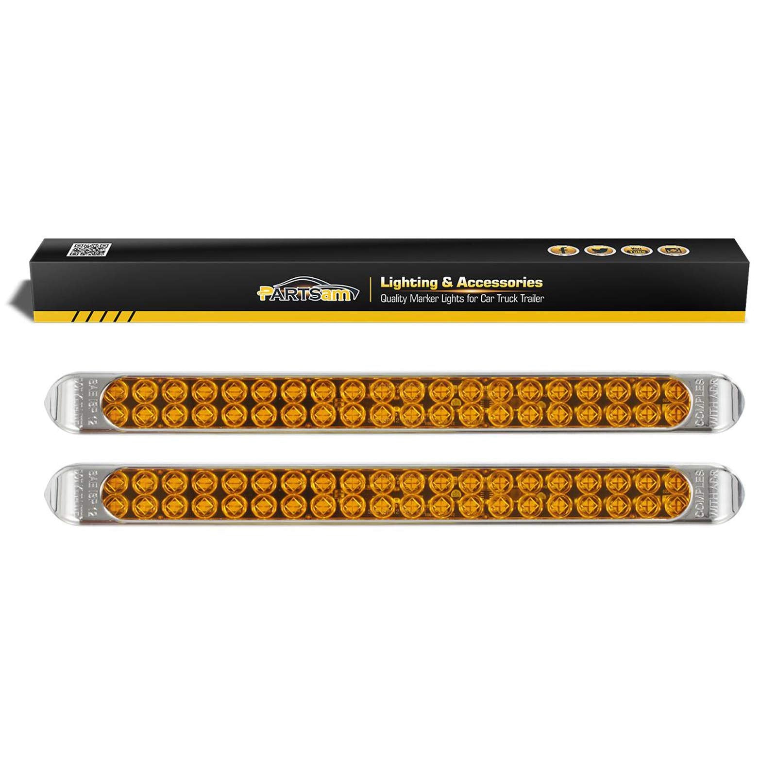 Partsam submersible 17 inch amber LED light bar with chrome bezel for bright signaling