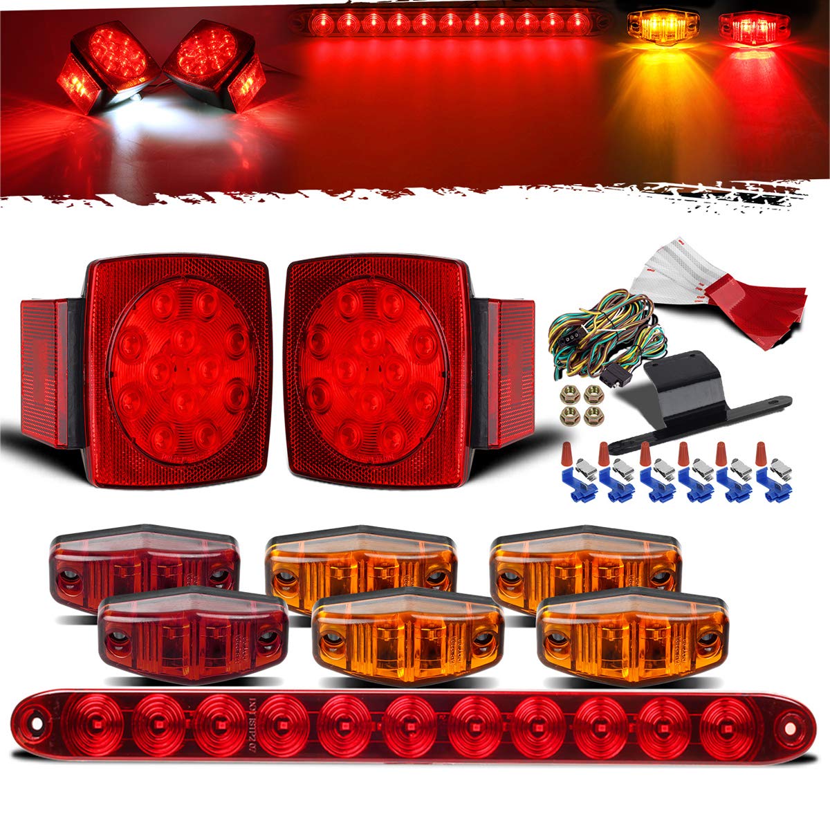 Partsam submersible LED trailer light kit with square stop tail lamps for reliable night visibility.