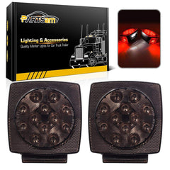 Partsam submersible square LED trailer light in smoked red, front view, rugged waterproof design.