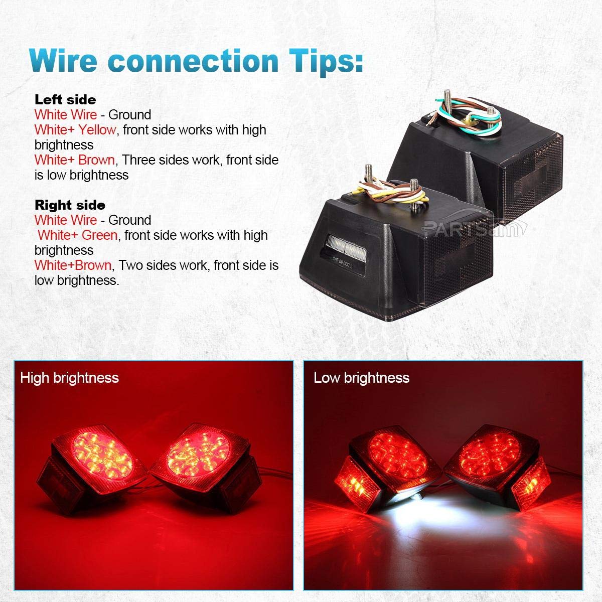 Partsam submersible square LED trailer light with waterproof seal for submerged trailer use.