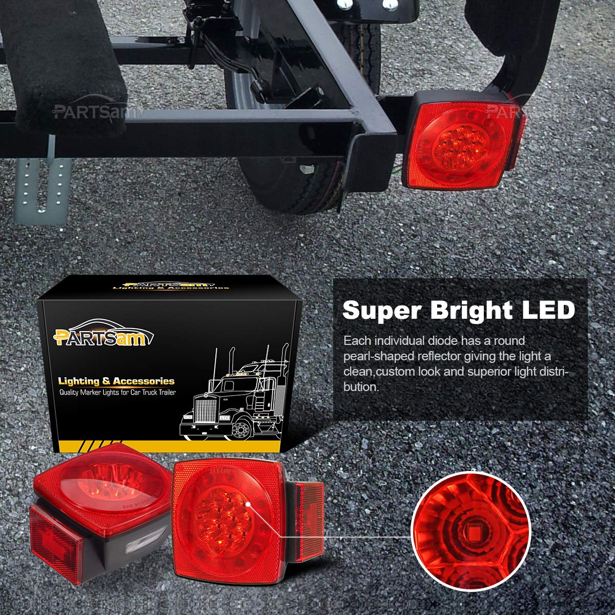Partsam submersible trailer light close up shows waterproof seal and durable PCB.