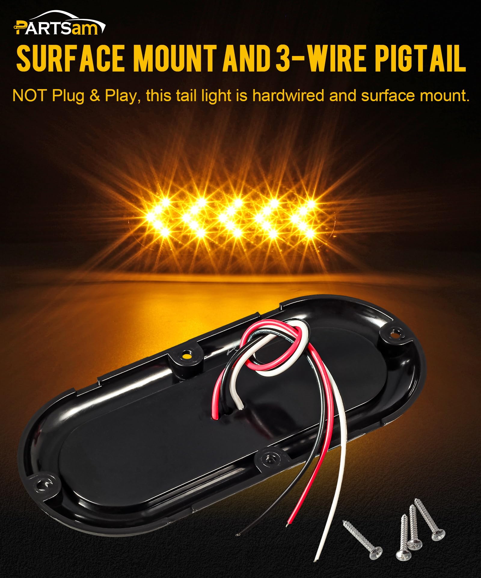 Partsam surface-mount amber turn signal light for easy flange installation.
