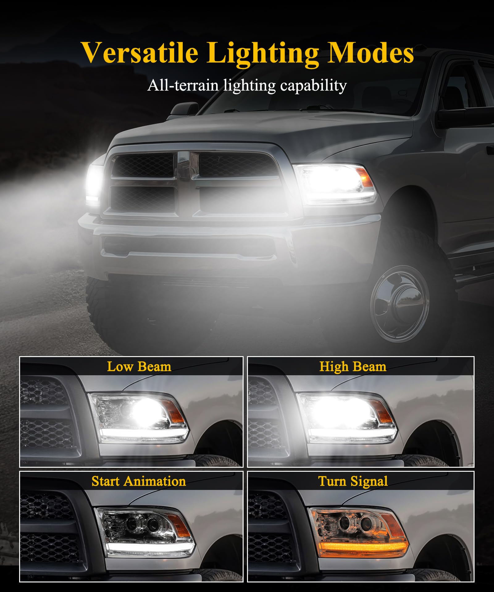Partsam switchback turn signal with white DRL and amber signal for clear visibility.