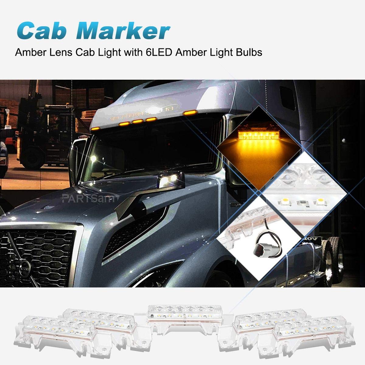 Partsam top cab light marker for roof applications with bright lighting.