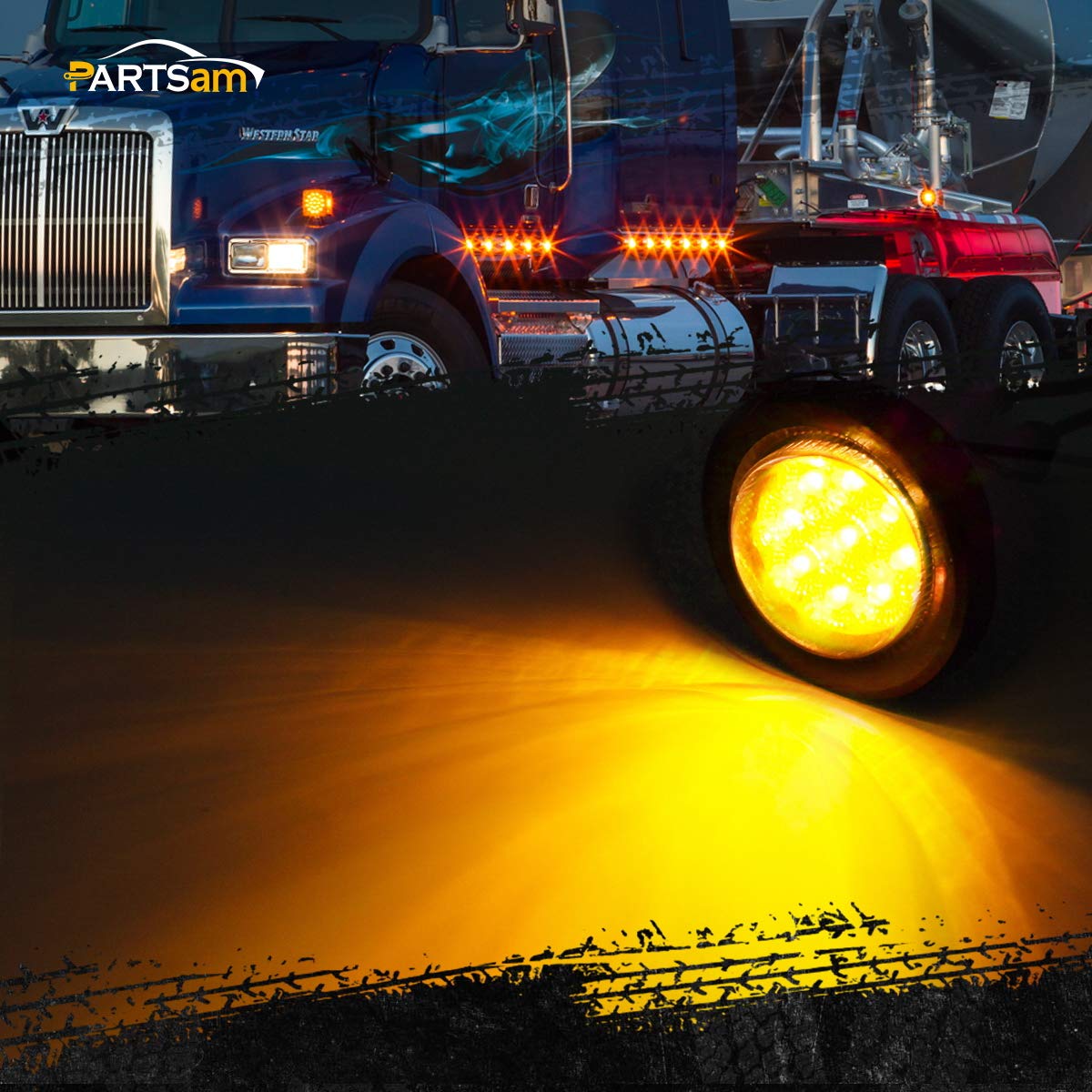 Partsam trailer amber LED side marker with 9 diodes and reflectors for enhanced visibility.