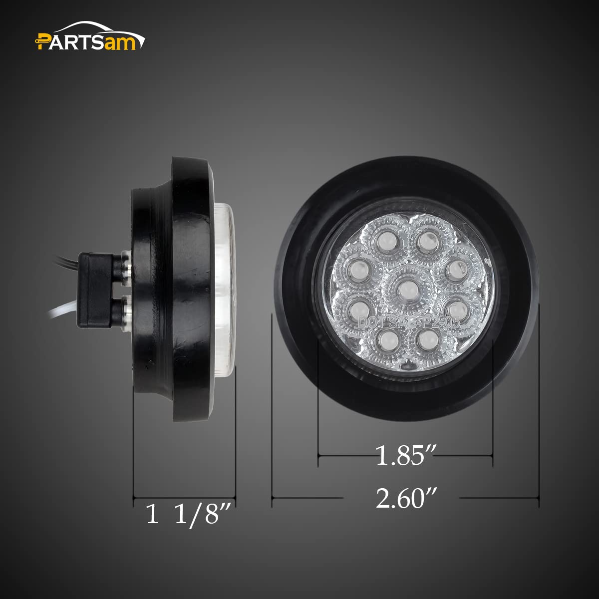 Partsam trailer light, 2-inch round, flush mount.