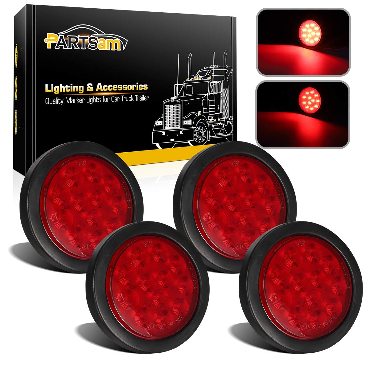 Partsam 4in round LED trailer light with red lens for clear signaling