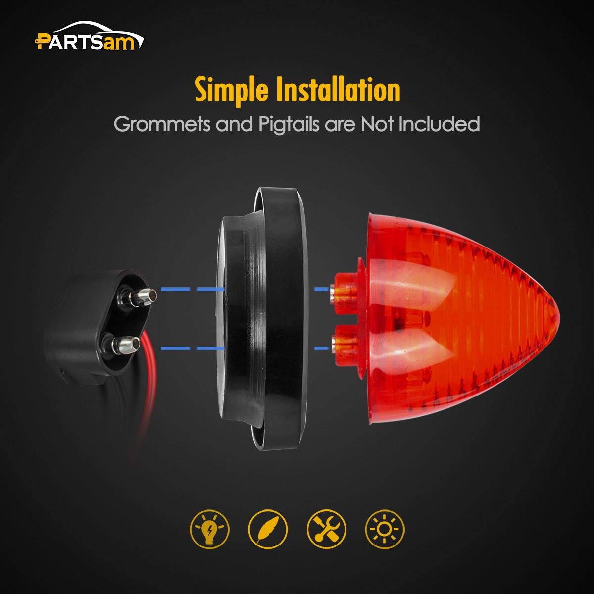 Partsam beehive lights on bumper or air cleaner, improves vehicle visibility.