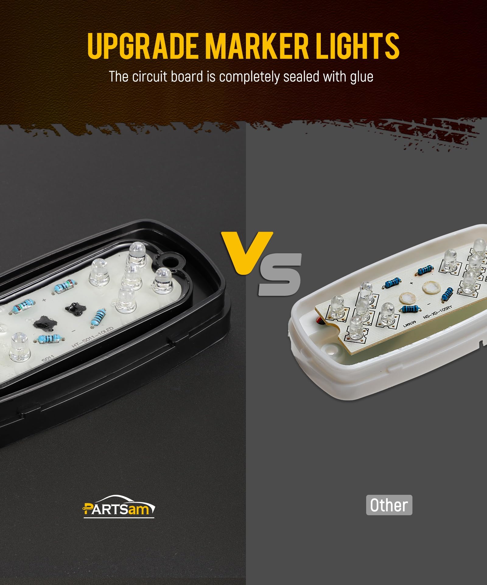 Partsam red double-bullseye marker LED improves rear signaling visibility.