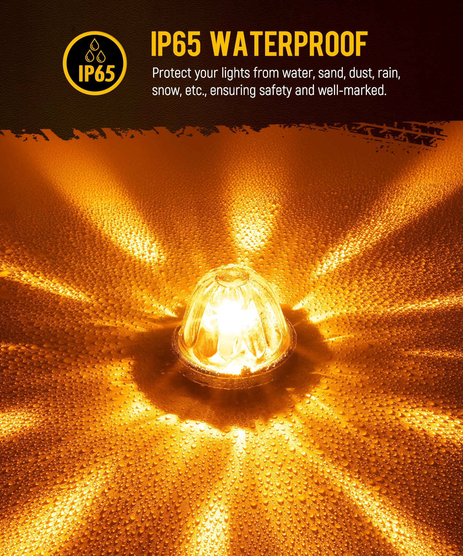Partsam amber lights enhance marking on bumpers and air cleaners.