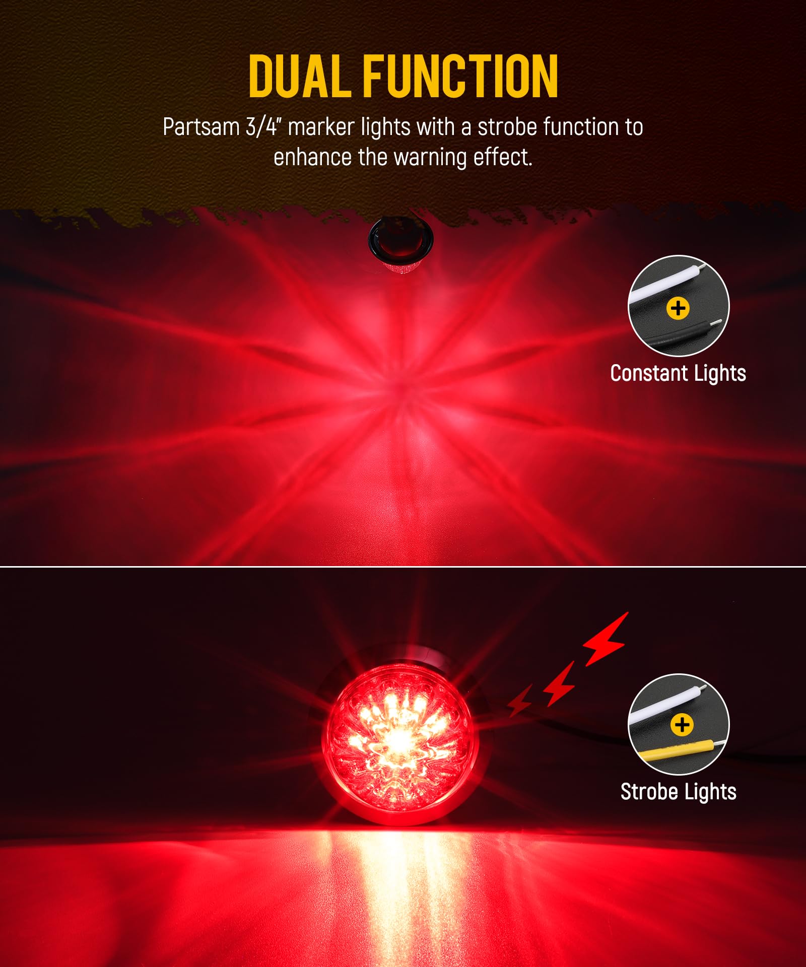 Partsam dual-function watermelon light for marker and turn signal use.