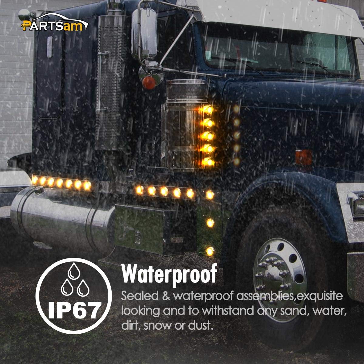 Partsam waterproof 2-inch LED truck light designed for all-weather use